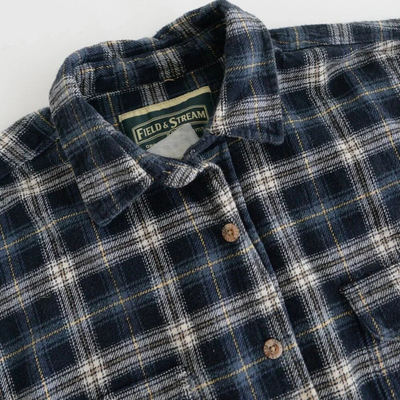 Vintage Field And Stream Outfitter Navy And Blue Checker Pattern Button Up Shirt - Picture 12 of 12